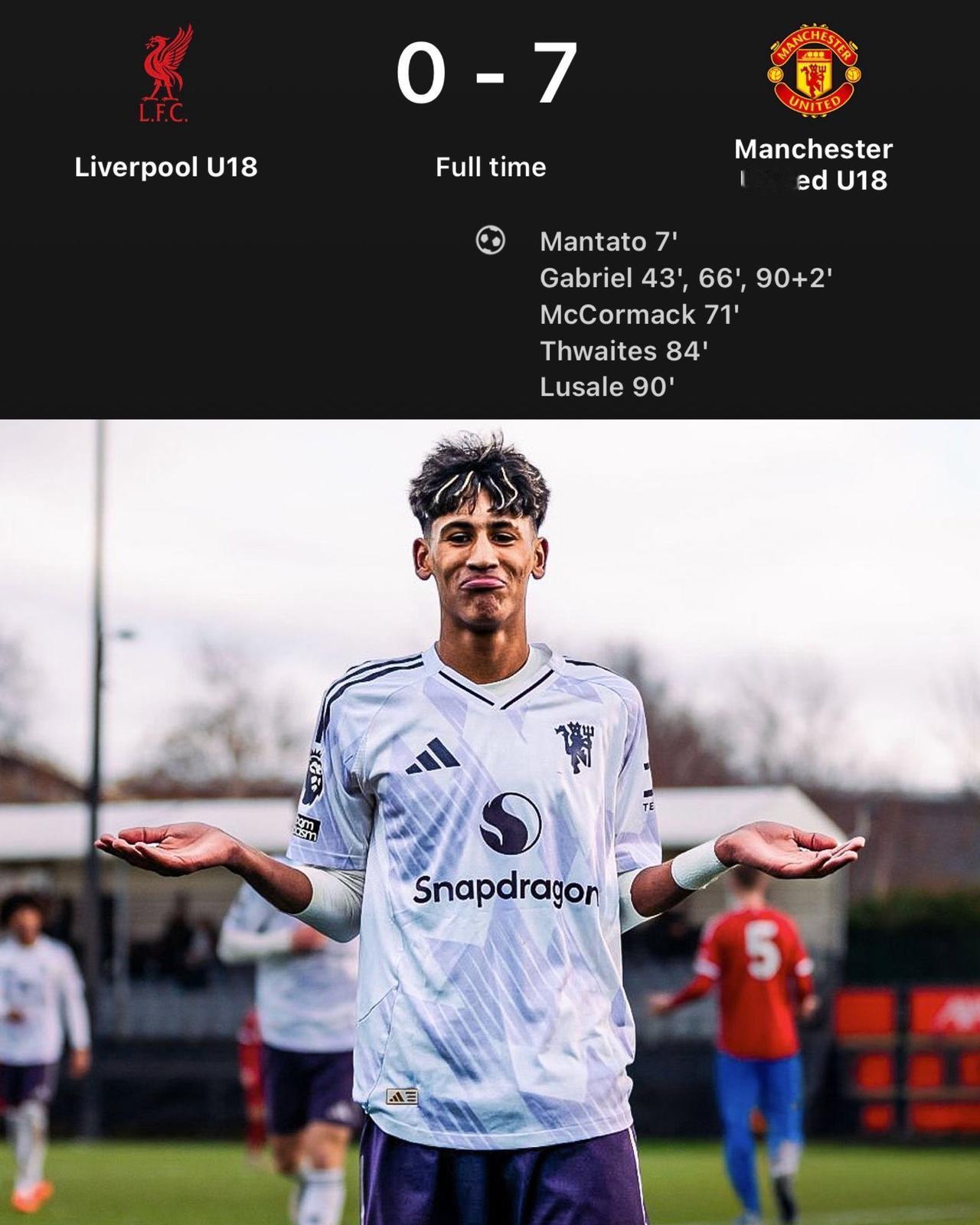 JJ·加布里埃尔——帽子戏法。
据说他是卡灵顿U18级目前涌现出的最有天赋的球员