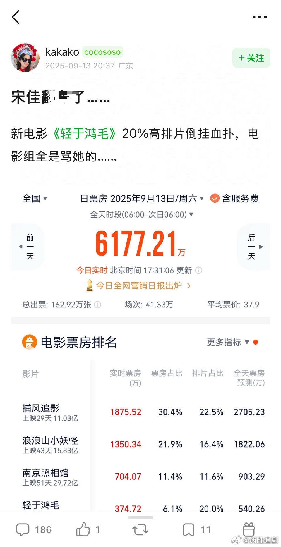 网友说宋佳新电影扑街了，电影口碑也翻车了…… 网友好敢说啊，炳胜马赛克下。到底谁