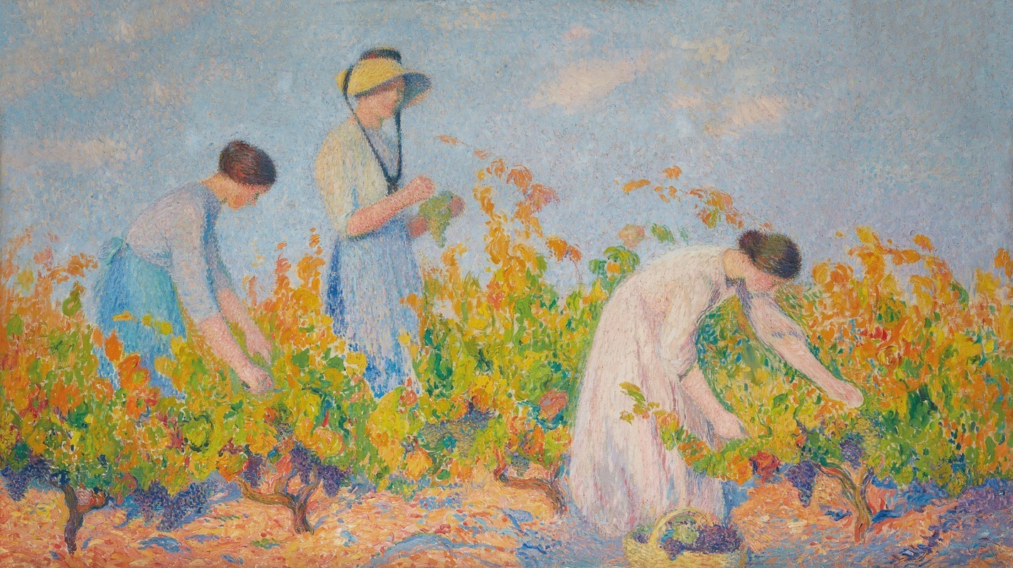 葡萄采摘工，1920年，法国画家Henri Martin 
