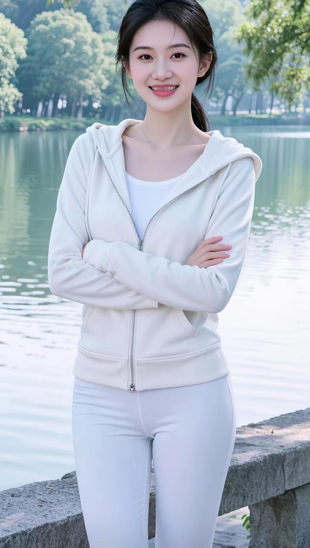 阳光明媚的公园里，微笑女孩享受美好时光