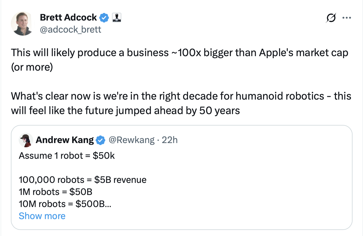 Figure CEO说人形机器人未来产生的业务规模，可能会是苹果公司当前市值（目