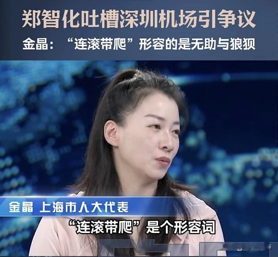 上海市人大代表金晶在评论郑智化一事时指出，郑智化口中的连滚带爬只是个形容词，形容