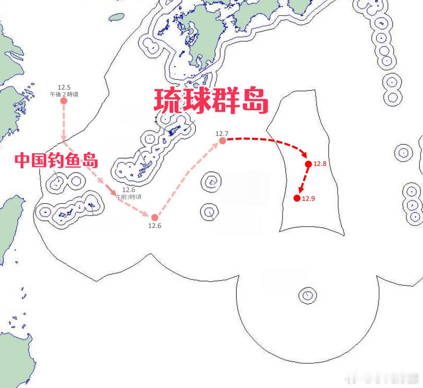 我解放军辽宁号航母战斗群12月5日一12月9日的路线图。这个路线跟日本有毛线个关