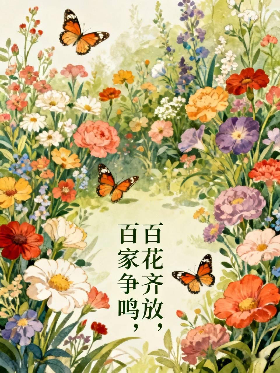 “百花齐放”的下一句是“百家争鸣”