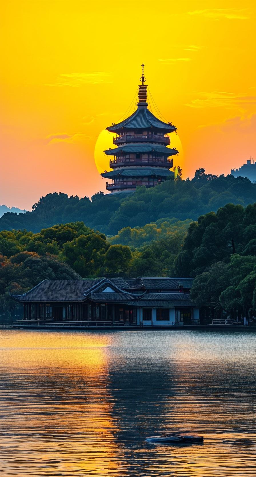 雷峰塔位于杭州西湖南岸，始建于宋代，是著名的古建筑和文化遗址。塔高七层，曾因雷击