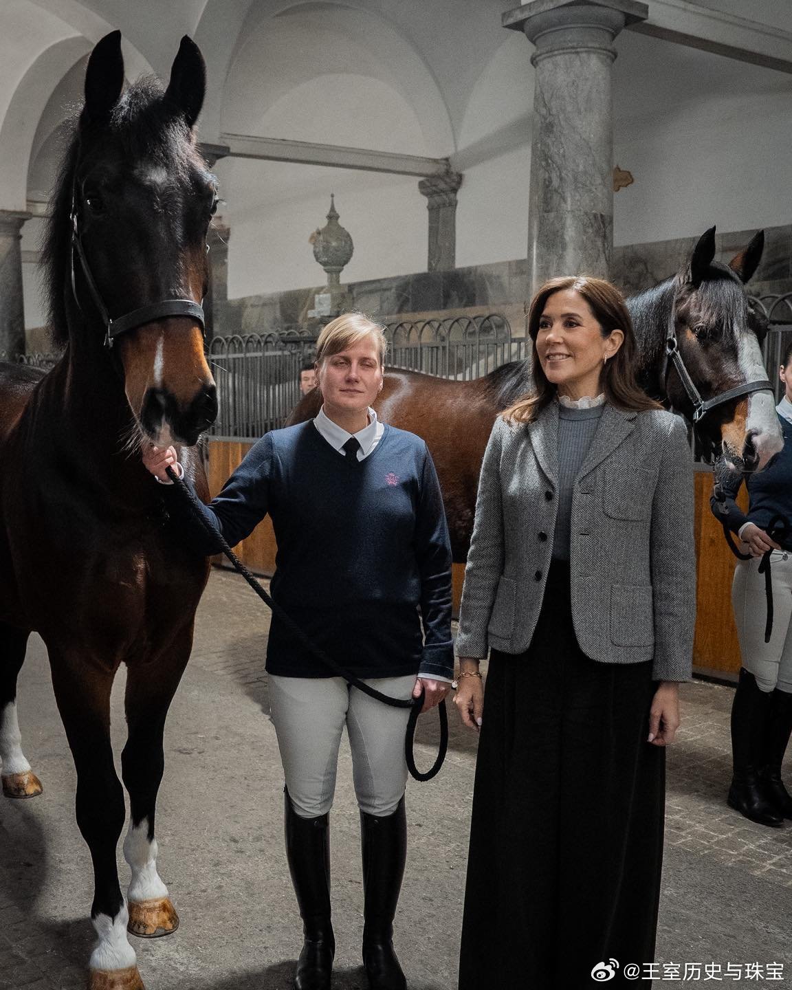 新闻 上周，丹麦王后玛丽到皇家马厩视察丹麦政府和议会赠送的新马匹Flik和Fla