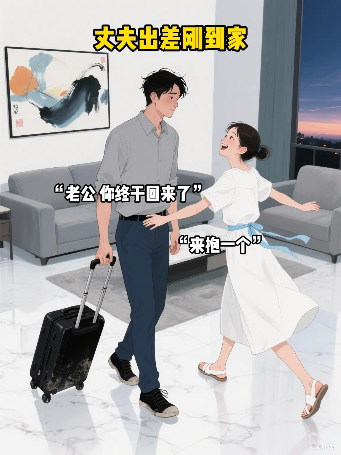出差回来一定要跟媳妇拥抱，不然会被误会。