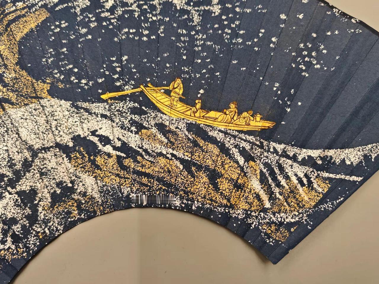 寄蜉蝣于天地，渺沧海之一粟！洒银贴金赤壁图扇画 扇面艺术 折扇 洒金