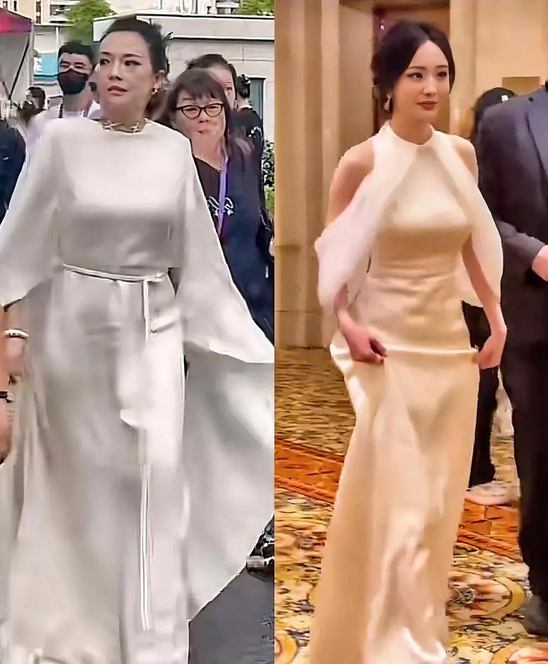 7 月 6 日，章子怡和杨幂在活动中同穿白色礼服，引发网友热议。章子怡身着垂坠白