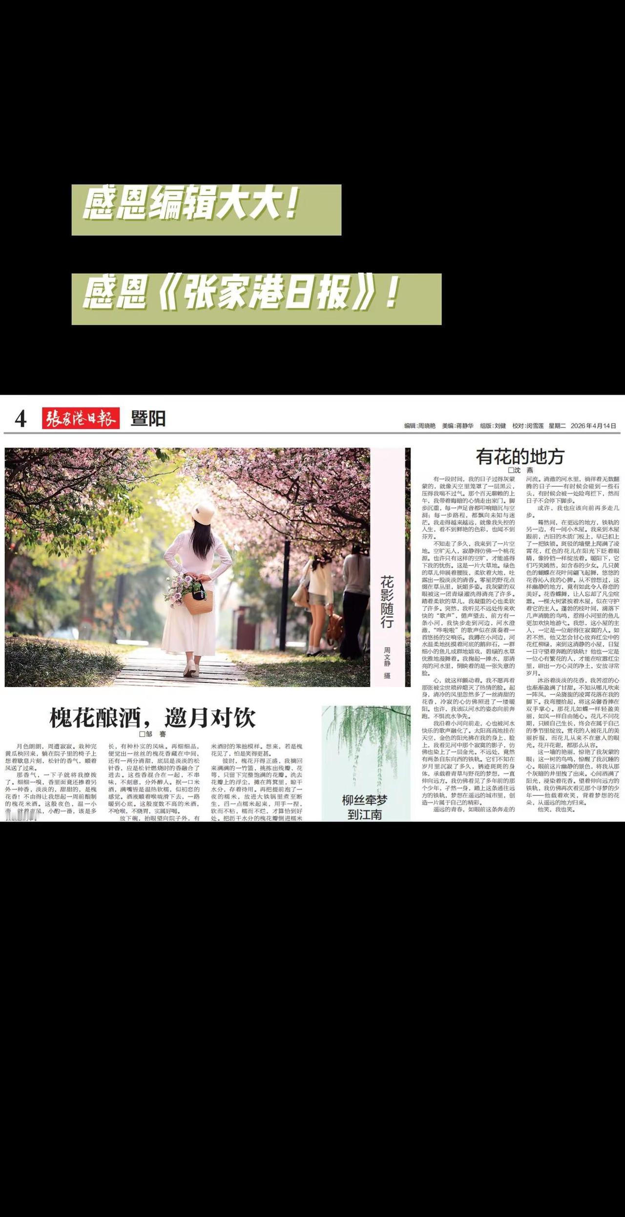 感恩编辑大大！感恩《张家港日报》！
