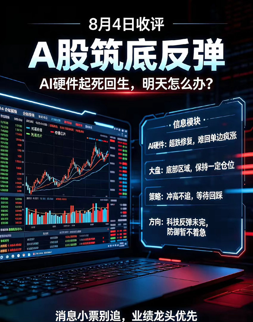 8.4日收评:Ai硬件起死回生,是昙花一现吗？明天A股怎么办？一、先来说下AI硬