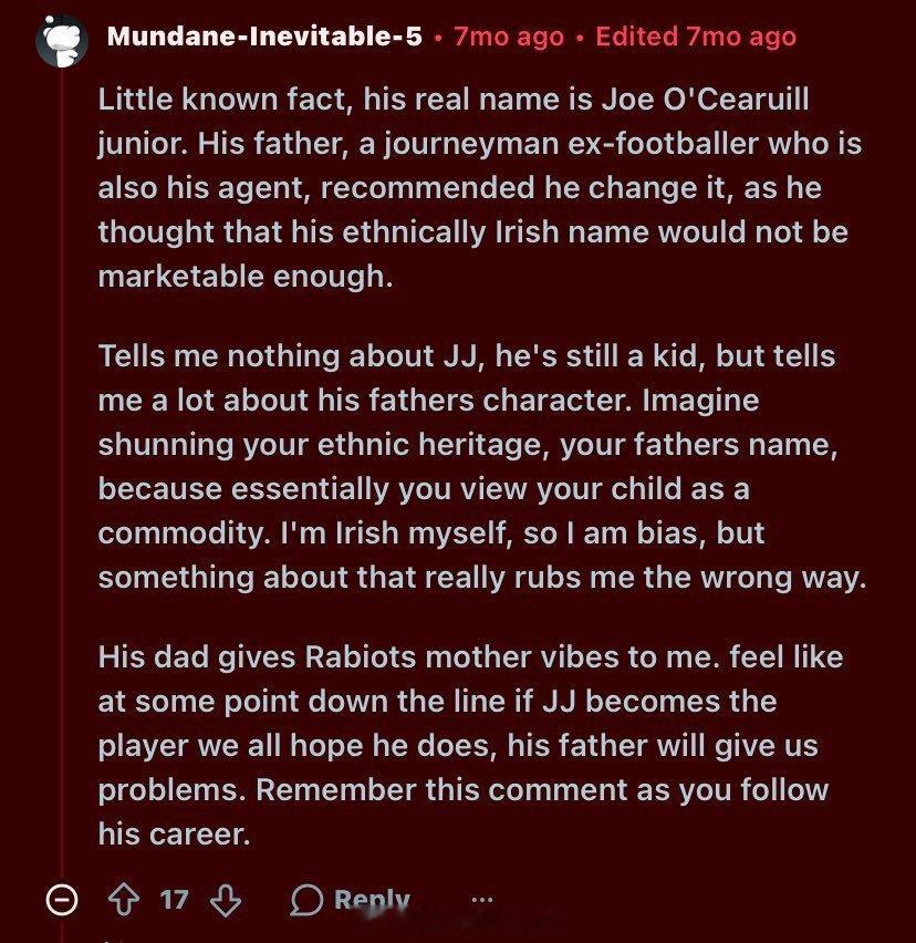【球迷解析二】七个月前有人在Reddit发文。很少有人知道，JJ Gabriel