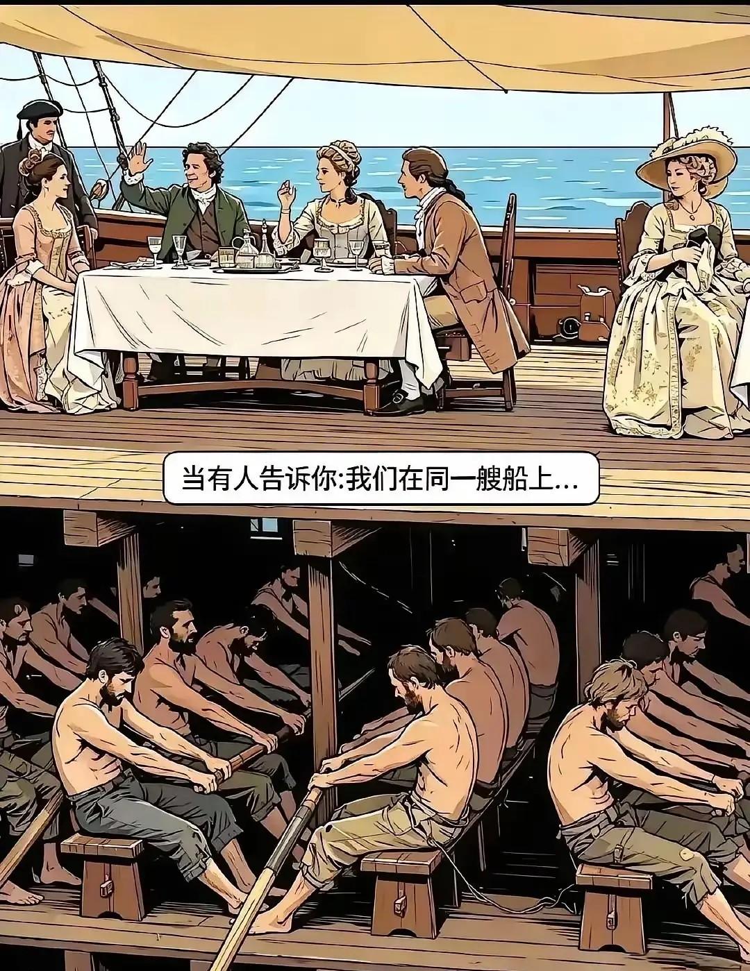 这图很形象生动，可惜，很多人不知道自己在同一条船上是处于什么位置？