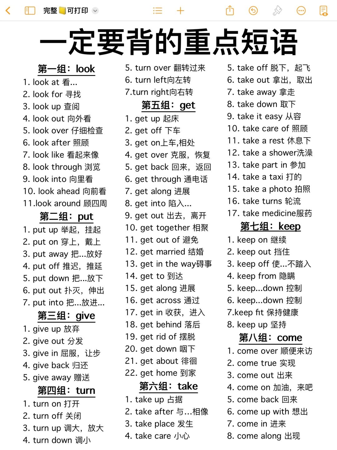 一定要背的重点短语！背了它，英语完形一眼揪答案！阅读完形冲满分！适用：初中，高中...