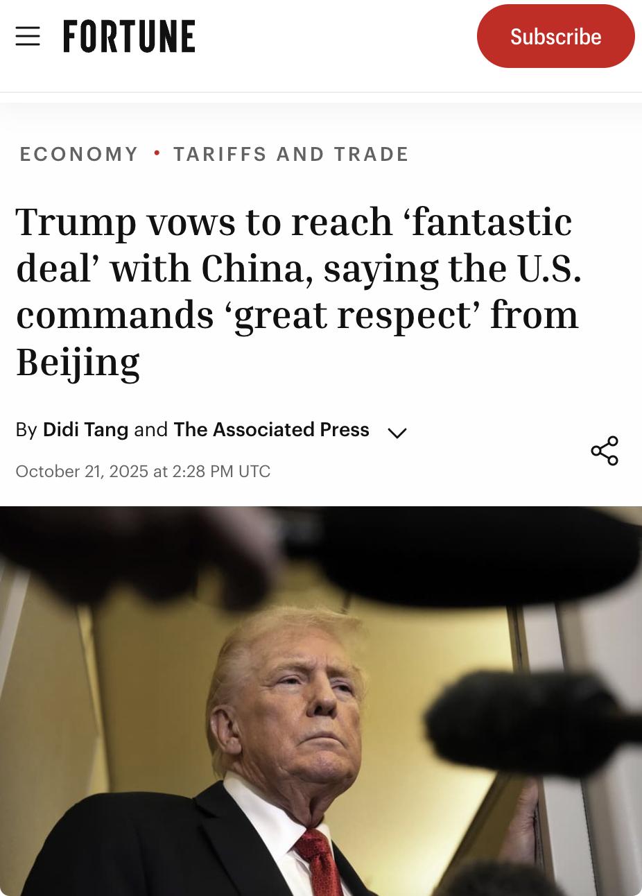 外媒：美国总统特朗普表示，美国在对华关系中“赢得巨大尊重”，并称即将与中国达成“
