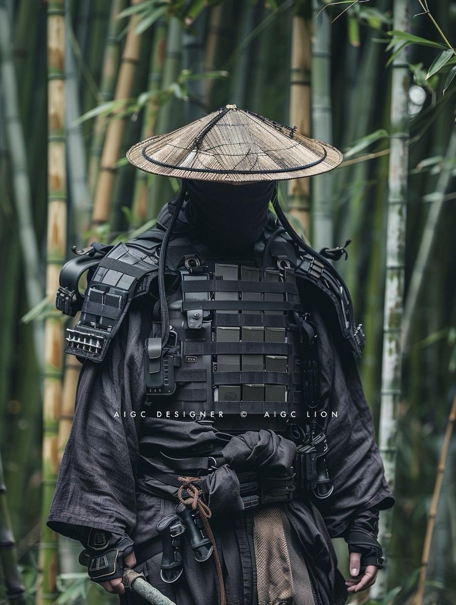 不一样的侠客。真正的高手是学贯中西，融汇古今。他穿越时空，身披古代长衫与现代战术背心，头戴草帽在竹林中行走。手握高科技武器与传统利刃，展现出不可思议的飘逸与力量。古老的智慧与现代科技交织，带你领略不一样的侠客风采。