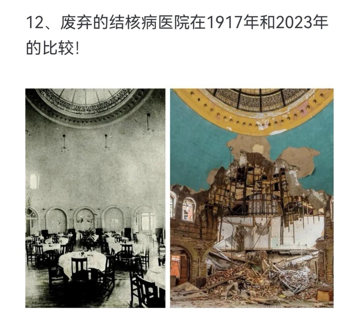 废弃的结核病医院在1917年和2023年的比较