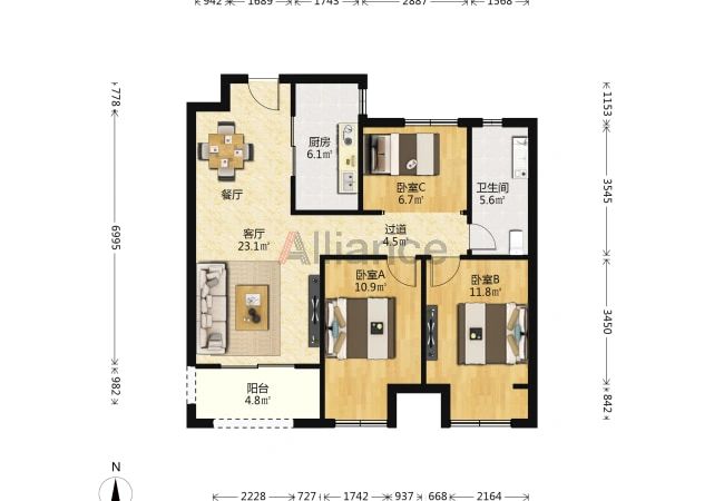 长鸣路8号线，唐宁府三室165万