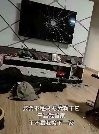 网上一位儿媳晒图，说给婆婆打倒了，电视也碎了，看来这是一次肉搏战！我是儿媳妇，也