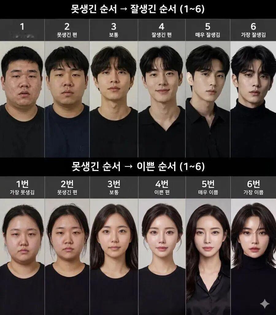 韩国男女的6个颜值等级！