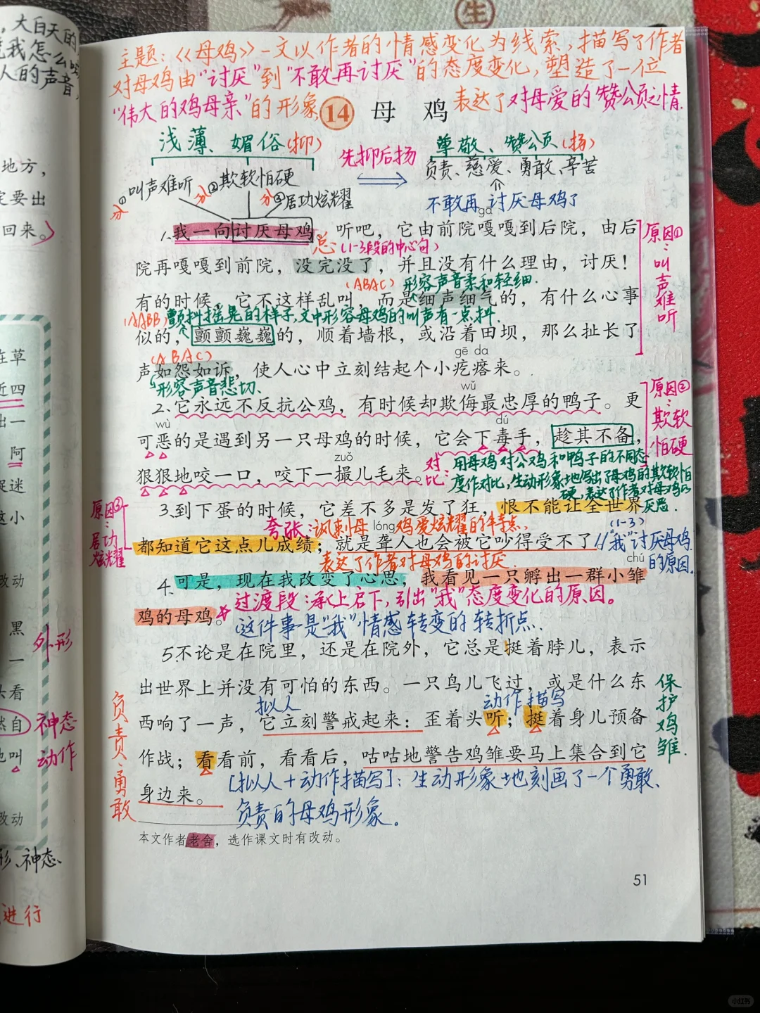 四下语文备课14.《母鸡》