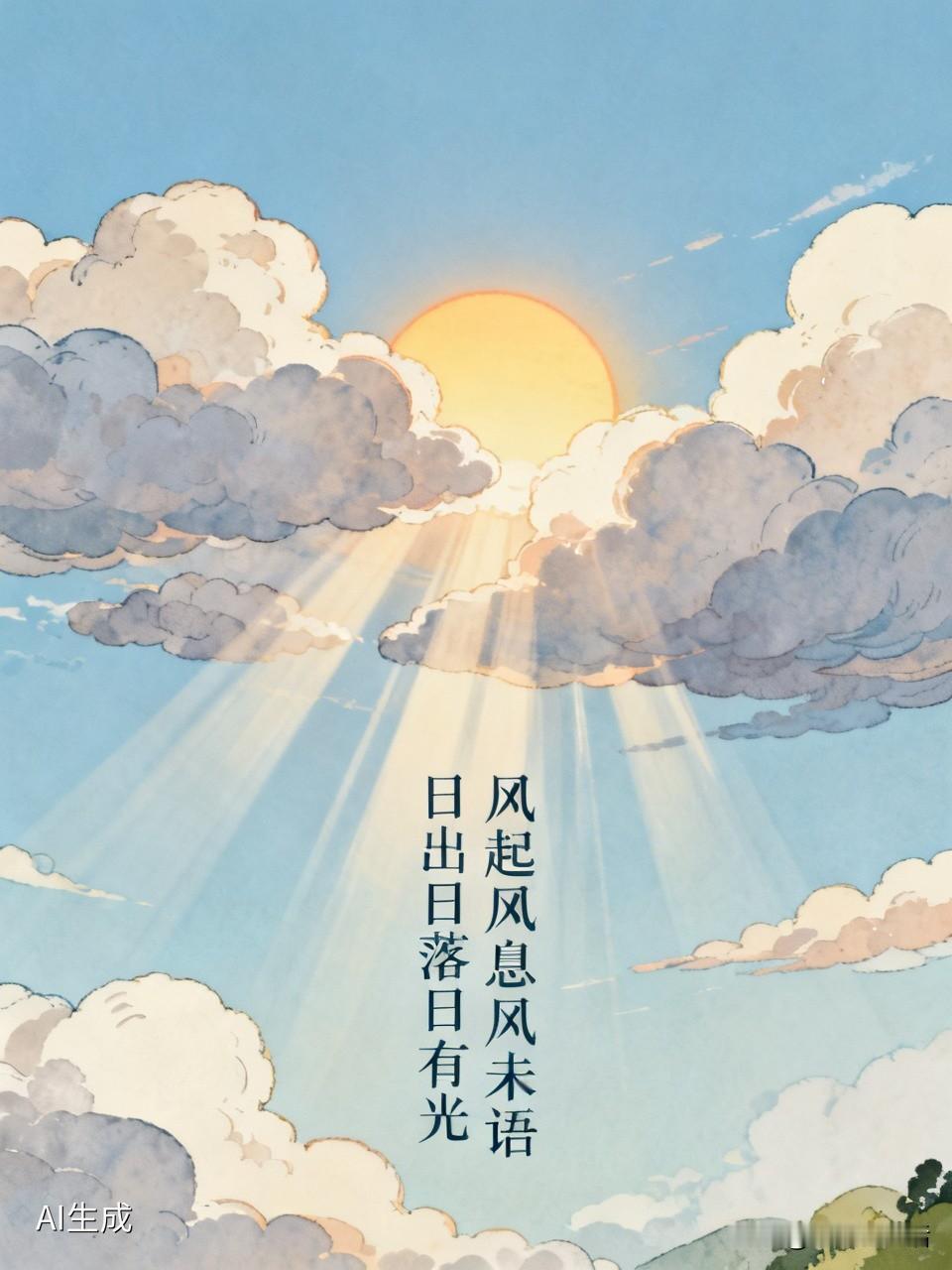上联：风起风息风未语；诚邀下联日出日落日有光！