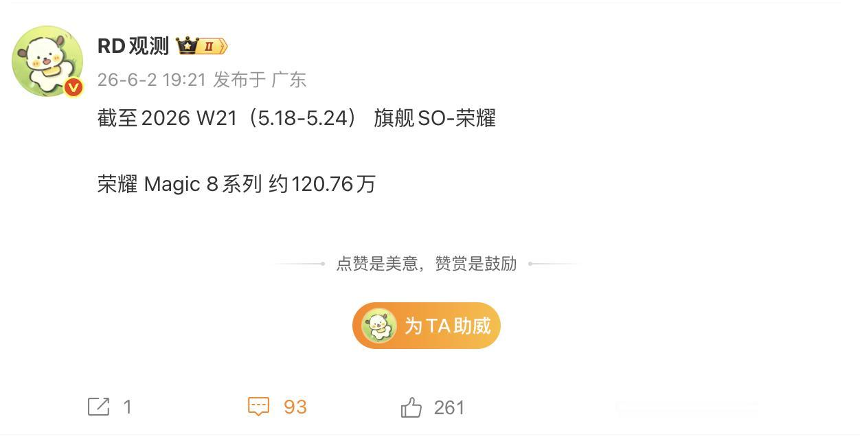 荣耀要加油啊，到目前为止荣耀Magic8 Pro销量突破120万台，数据并不亮眼