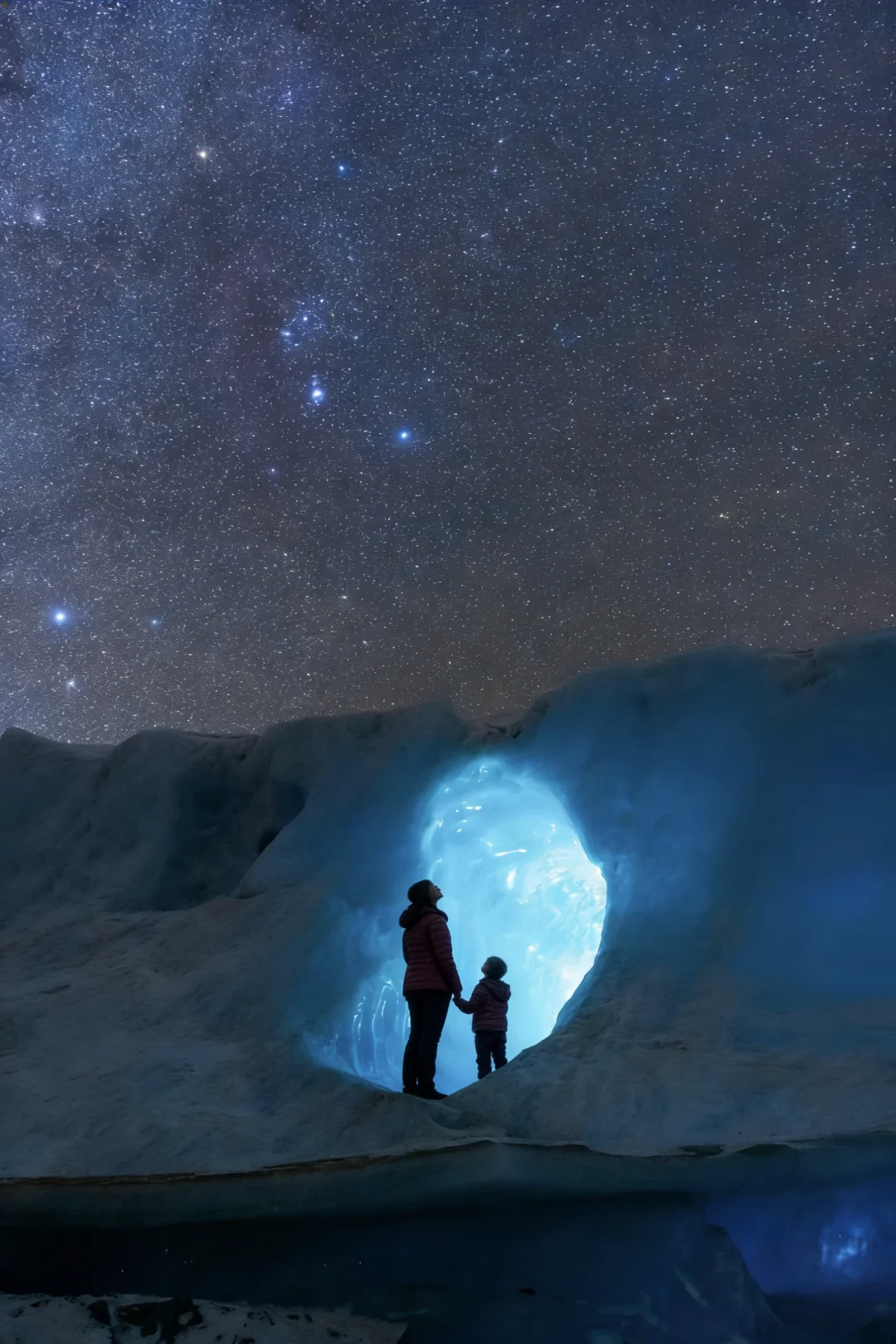 好吧，来古冰川夜拍星空，使用36计上冰面