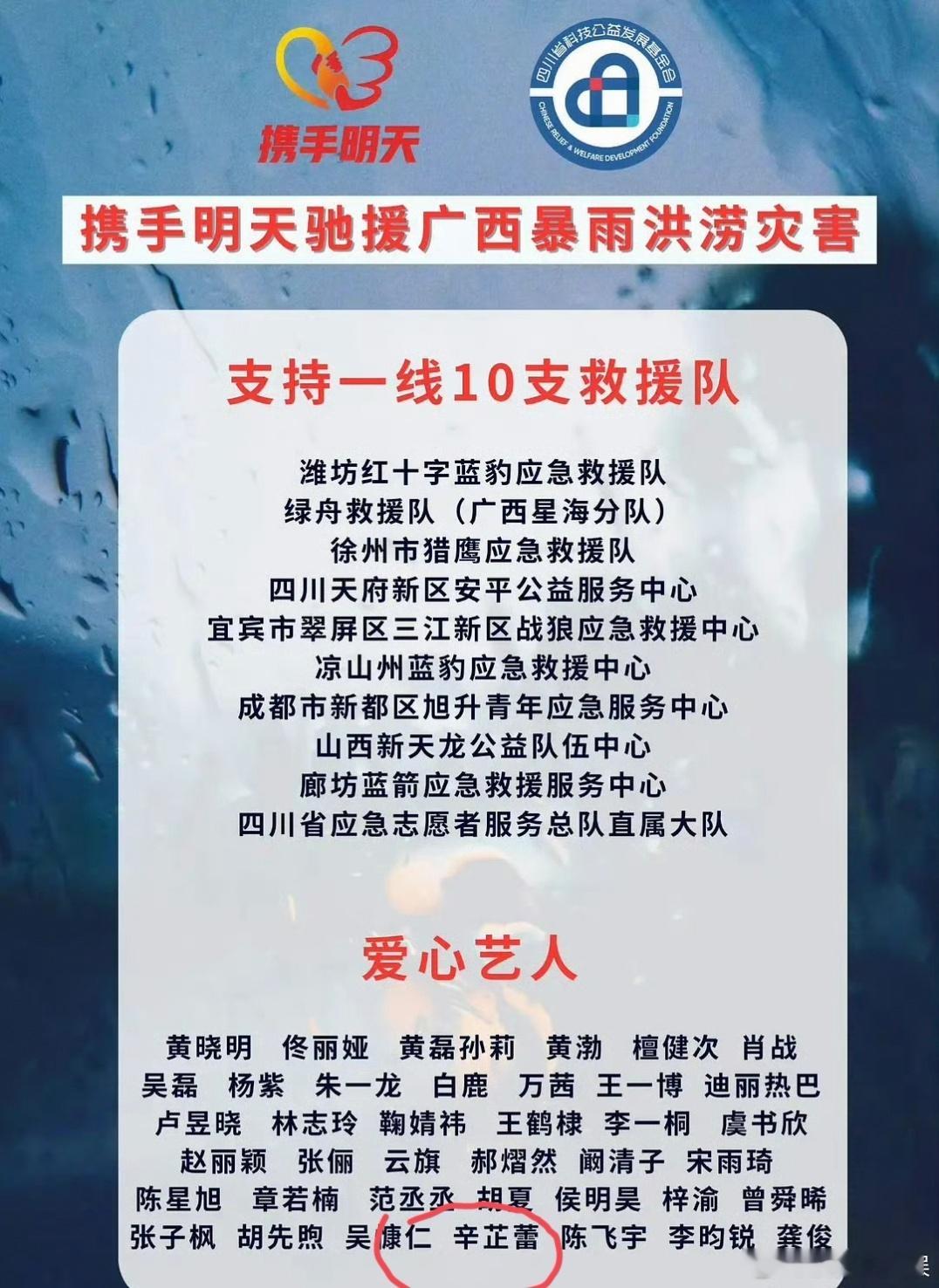 辛芷蕾驰援广西辛芷蕾驰援广西水灾辛芷蕾捐赠驰援广西水灾！ 