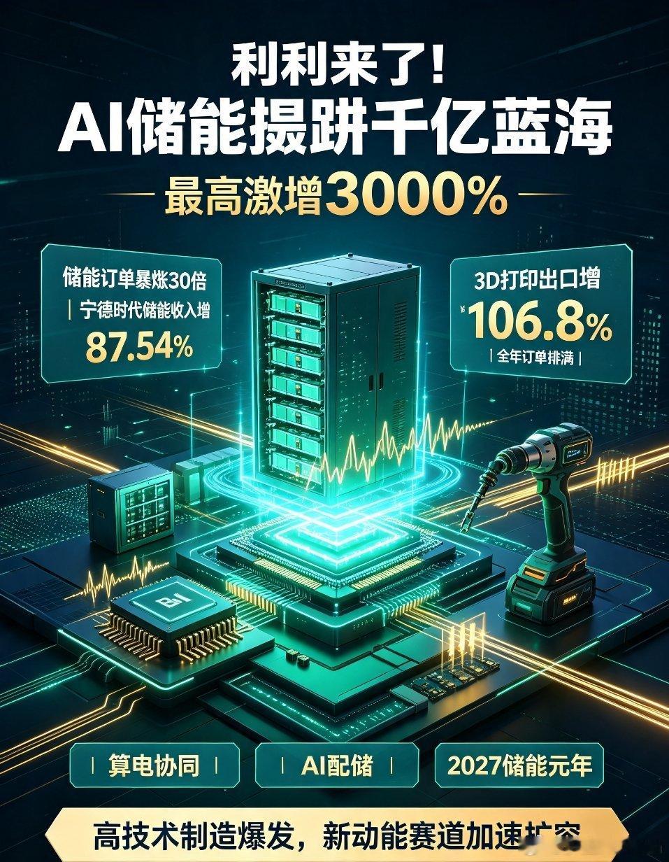 AI储能爆单3D打印高增长重磅利好！订单最高暴涨30倍，AI储能引爆千亿蓝海赛道