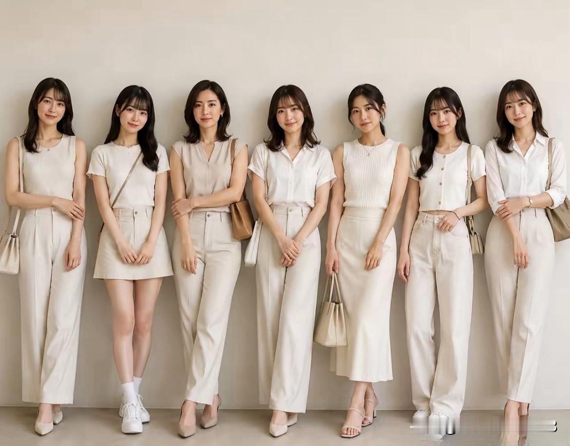 同样都是米白色系穿搭，很多人好奇图里这几位女生，到底穿裙子好看还是裤子好看？
 
