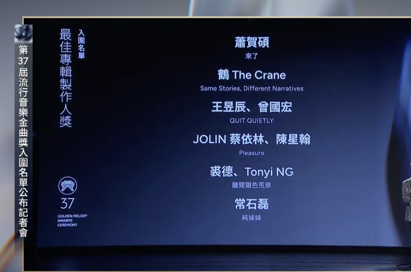 「最佳专辑制作人奖」入围金曲奖金曲奖入围