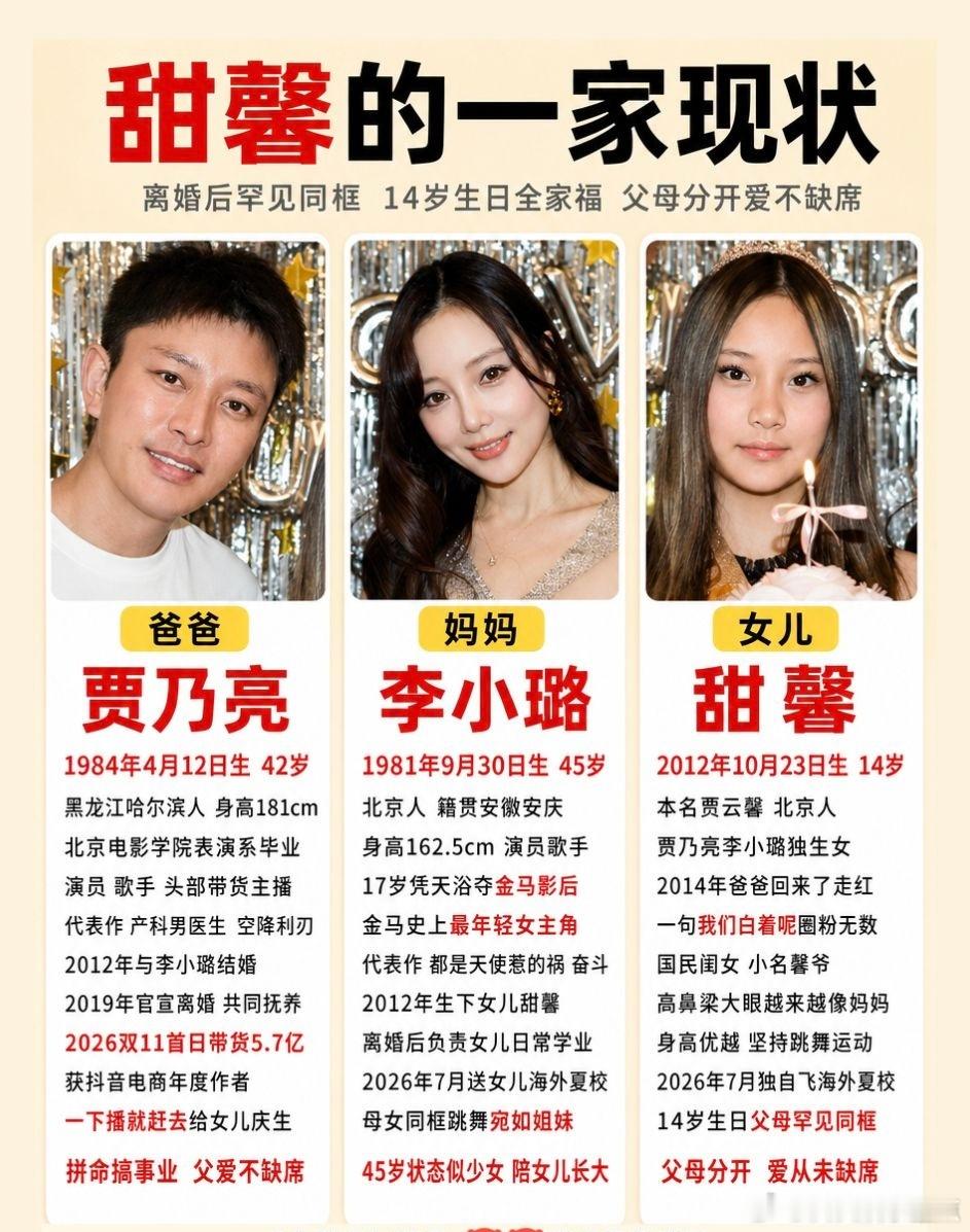 离婚不缺席孩子成长，给孩子庆祝14岁生日。甜馨 贾乃亮 李小璐 单亲家庭 离婚对