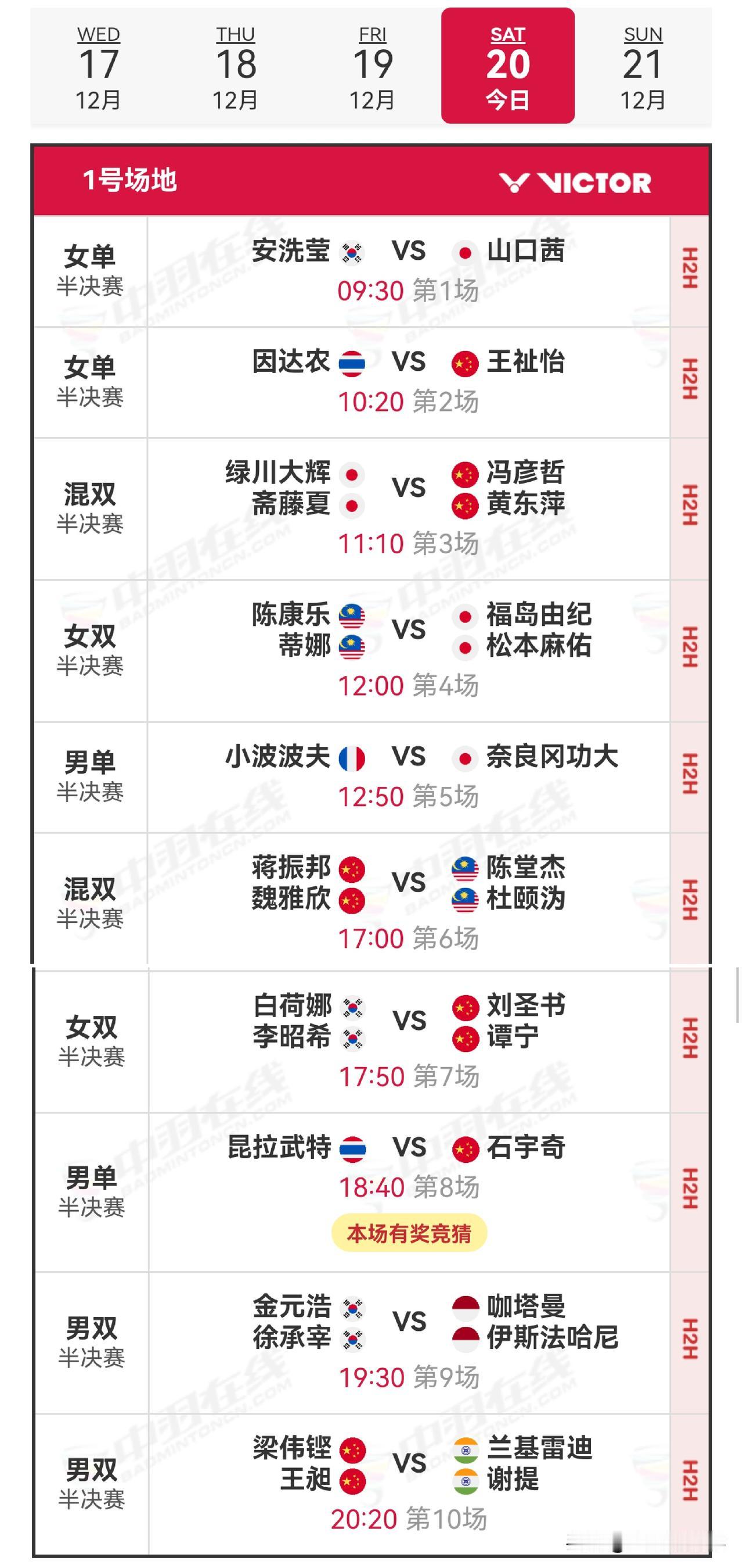 20日赛程2025年世界羽联年终总决赛 
     2025年世界羽联年终总决赛