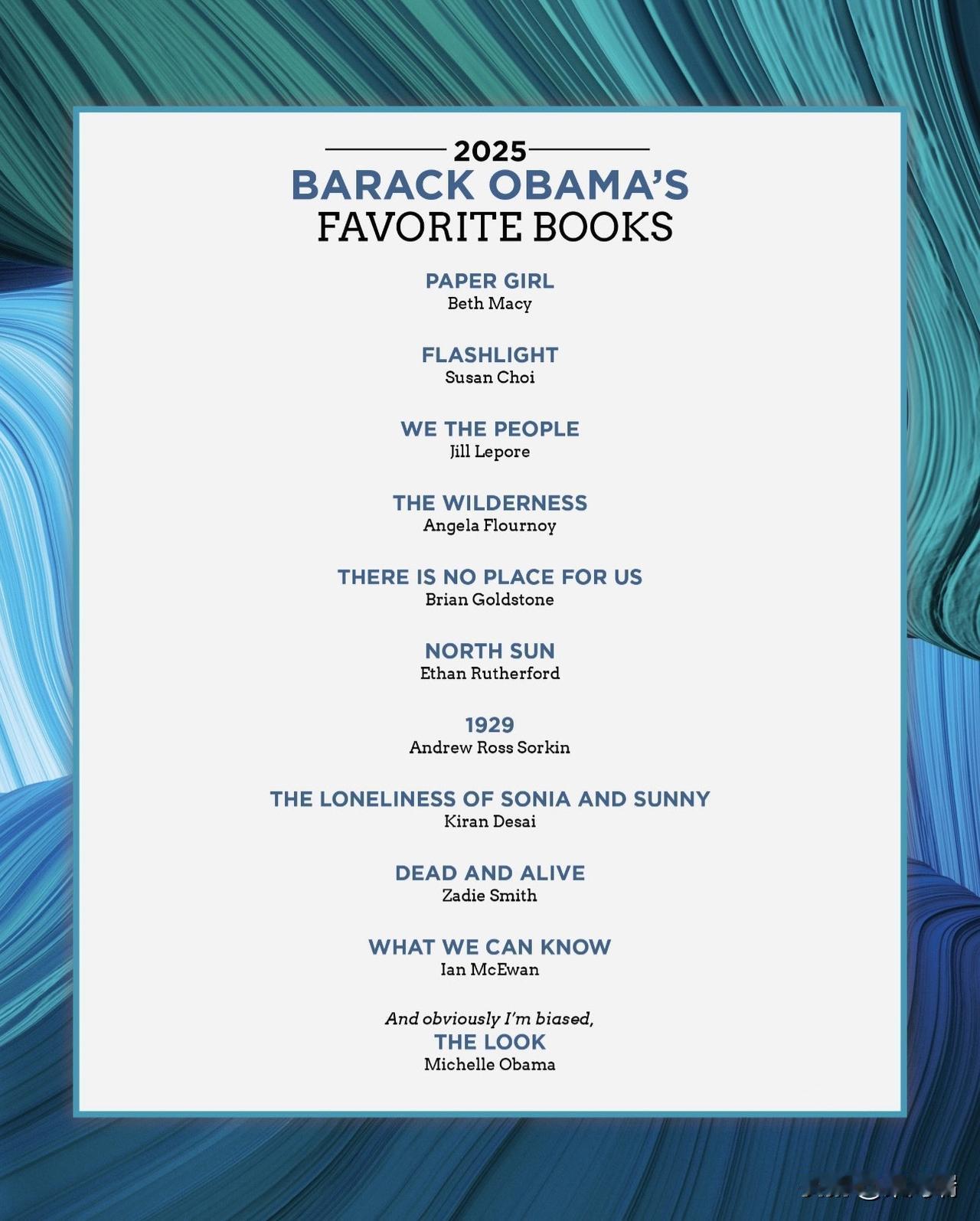 2025年即将结束，依照在白宫时期就开始的传统：美国前总统奥巴马分享了每年最喜欢