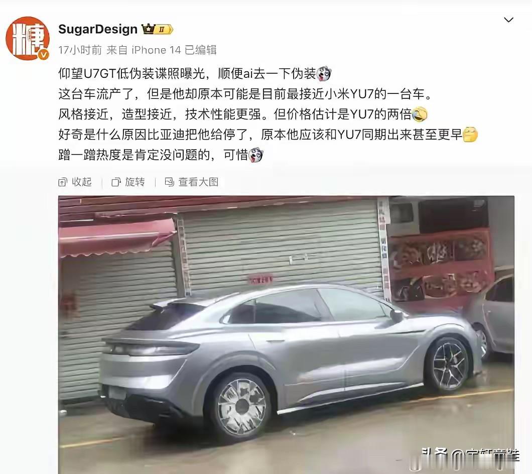 给船夫哥点赞！叫停仰望U7GT非常明智的选择！
来自博主消息，仰望U7GT流产了