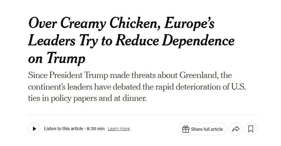 纽约时报援引欧洲政界消息人士的话称，上周欧洲领导人在一次紧急晚餐会上制定了对抗特