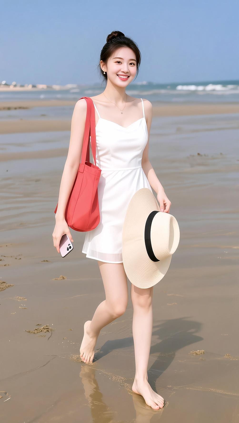 AI海滨漫步照  美女 高颜值 抖音ai创作