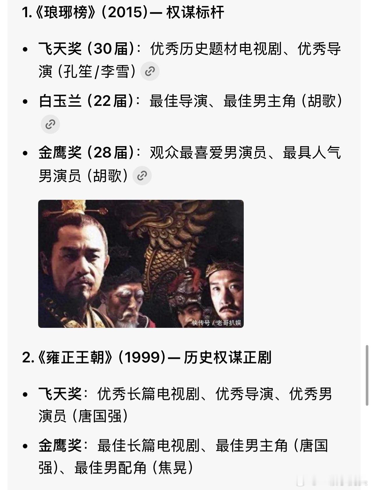 谁在pua粉圈权谋题材不好拿奖？ 古装权谋大剧一直是拿奖热门题材啊👏当年胡歌和