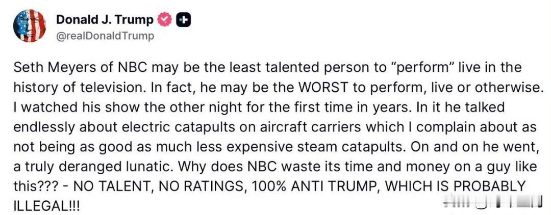 唐纳德·J·特朗普  【反对特朗普违法！】

NBC的塞斯·梅耶斯可能是电视直播