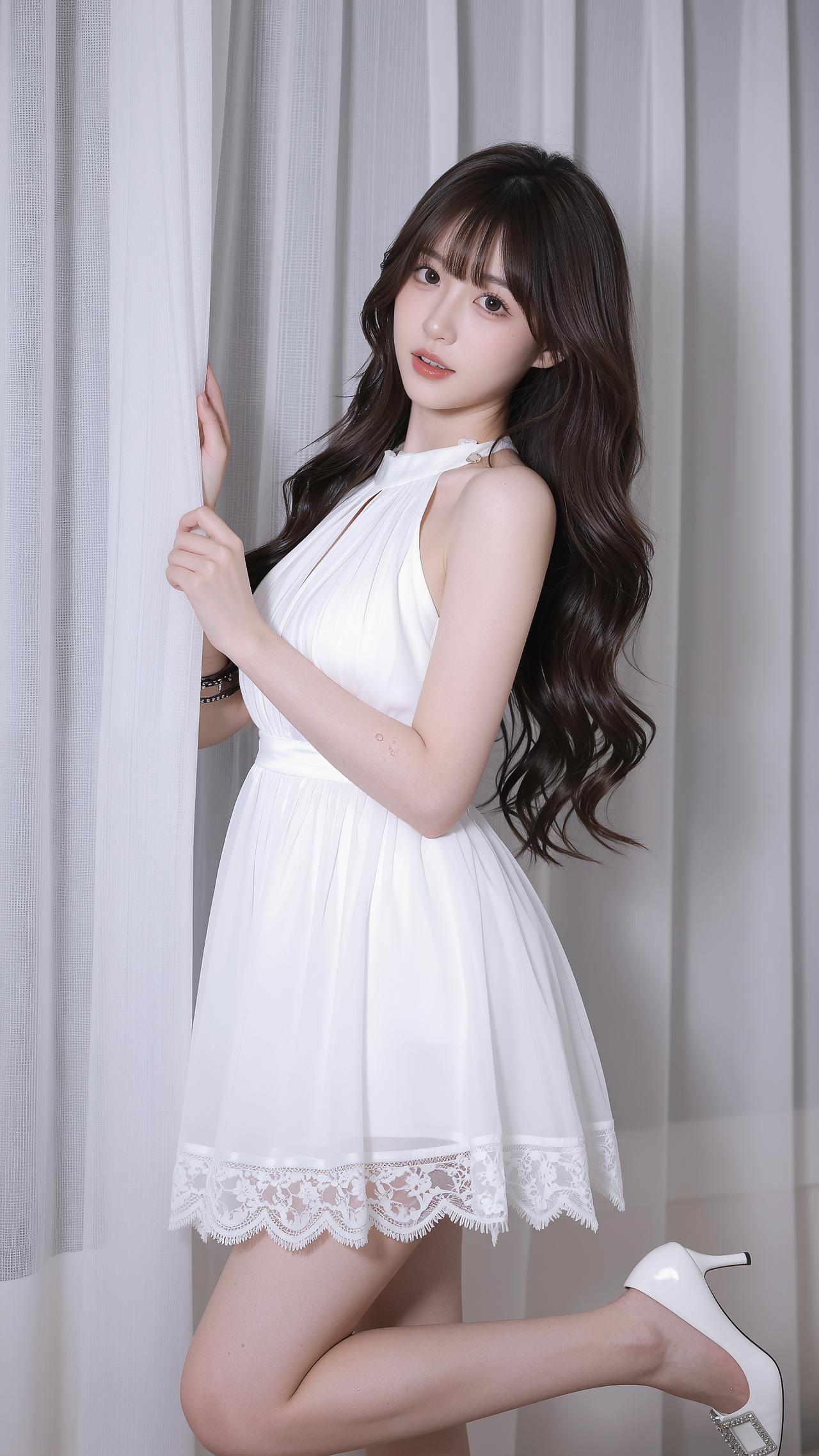 这组白色系穿搭真的太显气质了！简约的挂脖短裙搭配精致的蕾丝花边，温柔又灵动，满满