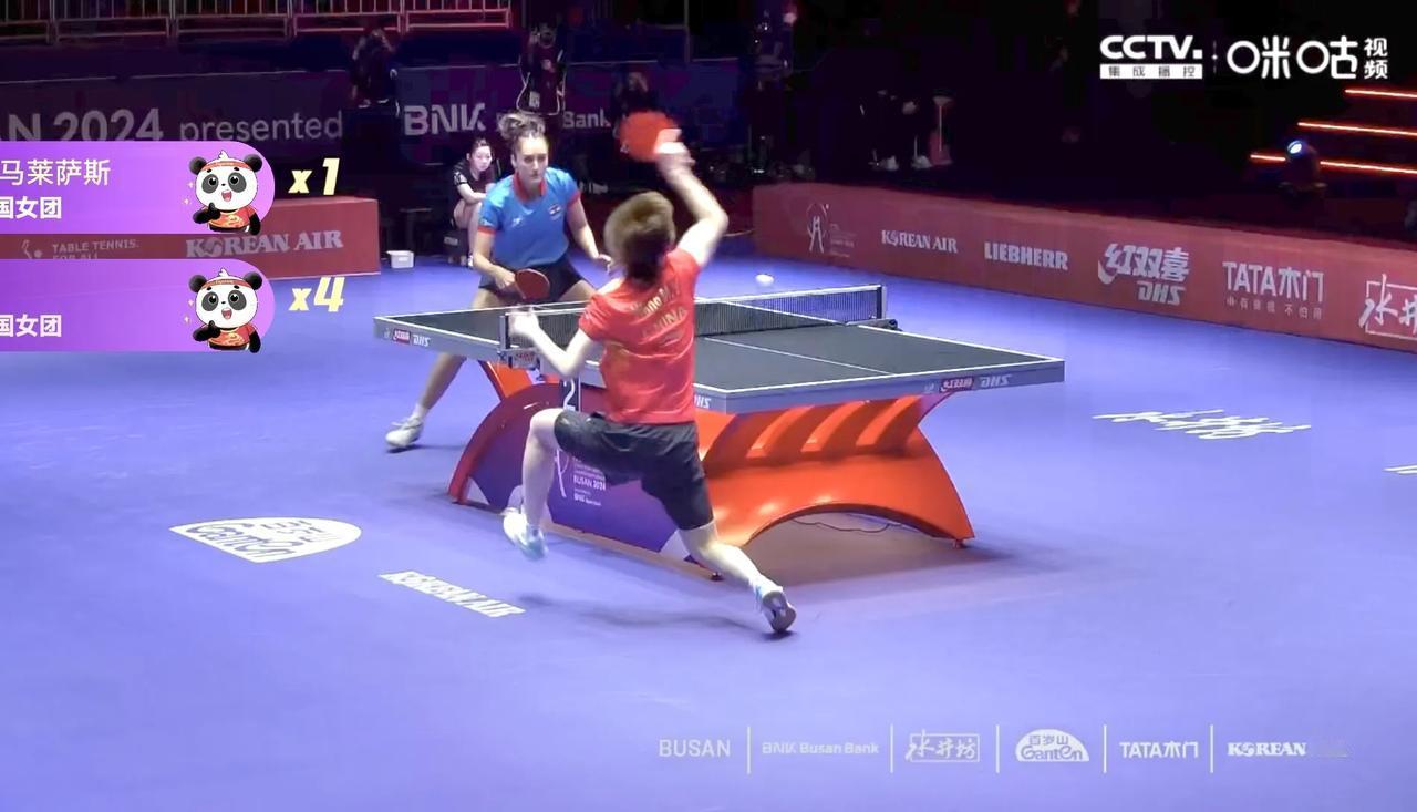 王曼昱3：1巴特拉，为中国队拿下宝贵一分。

四局比分：11-3，11-8，13