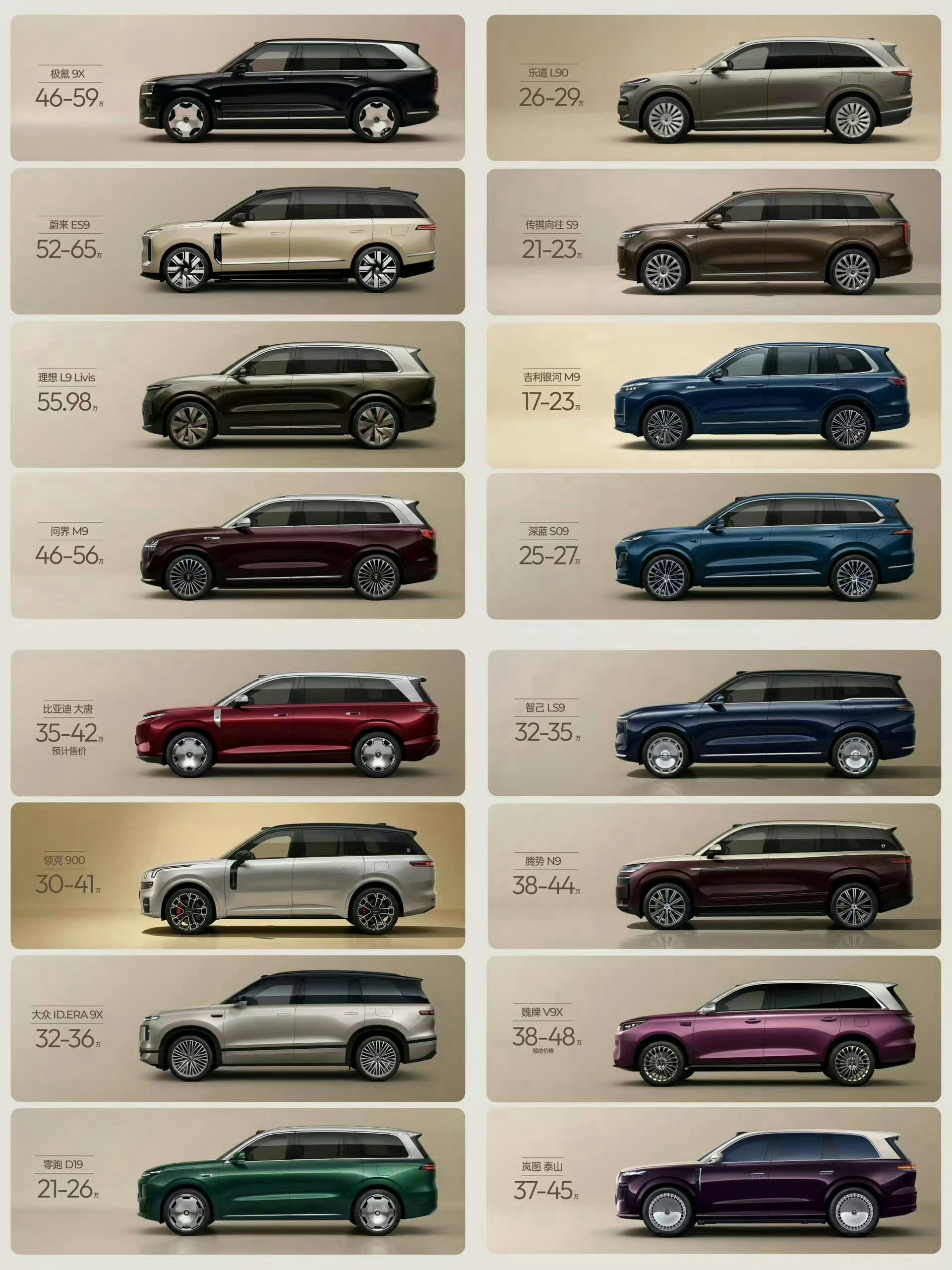 2026年推出的几款9系车型，各有特点。外观与性能都做的非常用心，你更偏爱哪一款