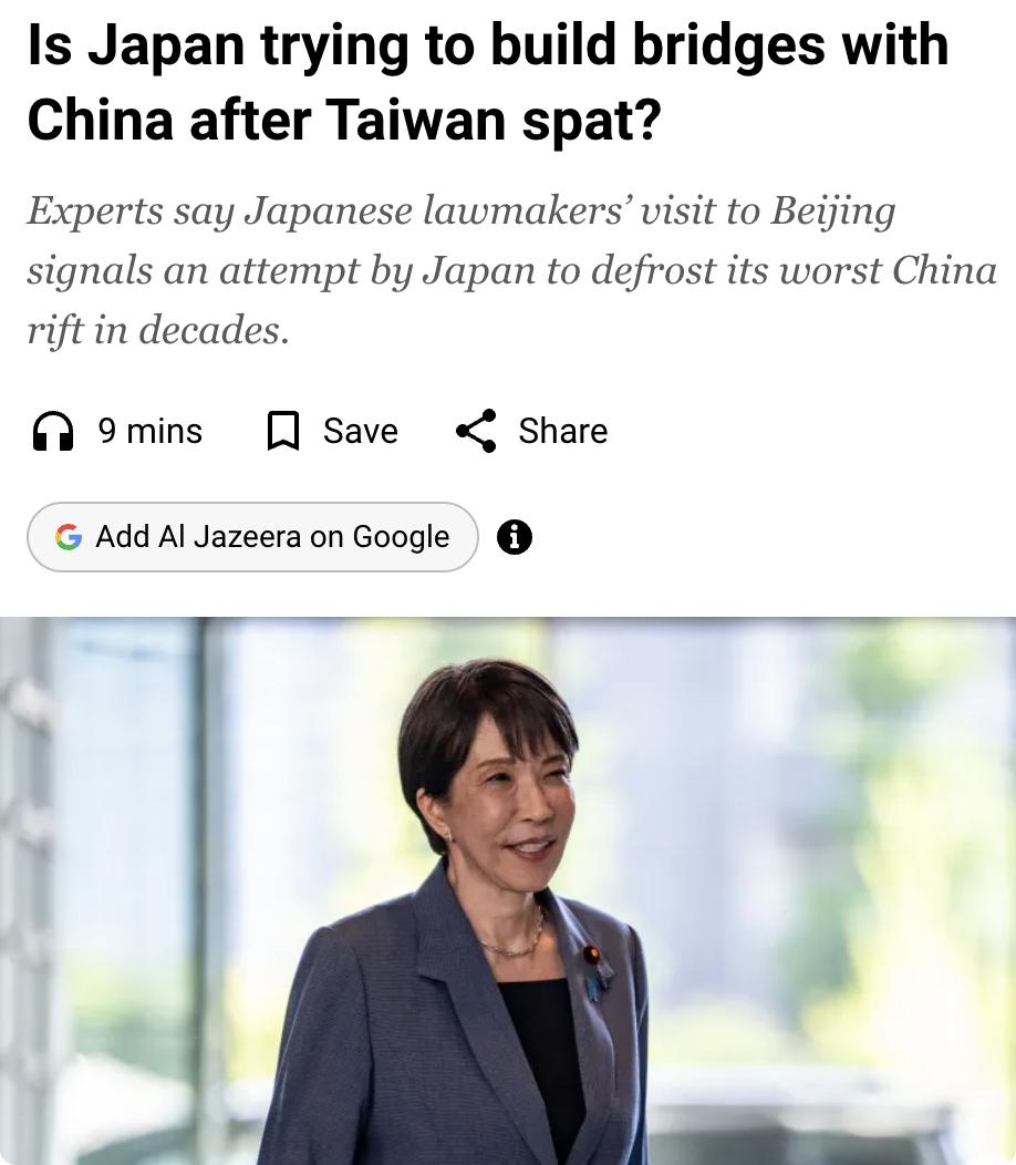 外媒：日本跨党派政治代表团近日访问北京，试图缓和近年来最严重的中日关系危机之一。