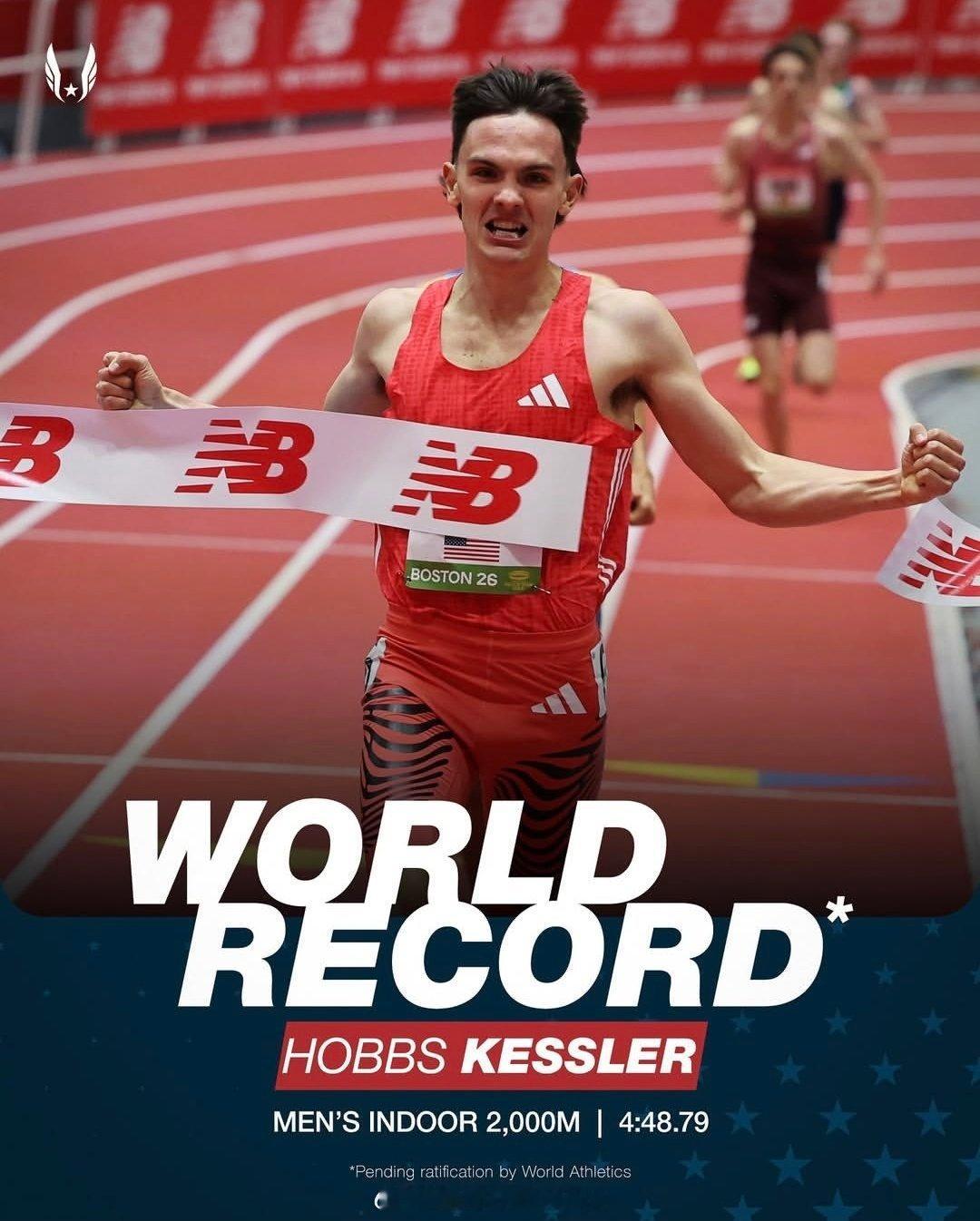 室内巡回赛 NB田径大奖赛上，随着美国选手霍布斯·凯斯勒打破男子室内2000米世