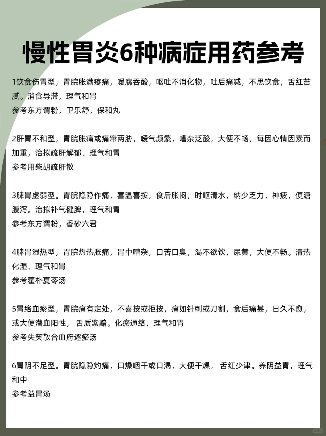 慢性胃炎6种病症用药参考
