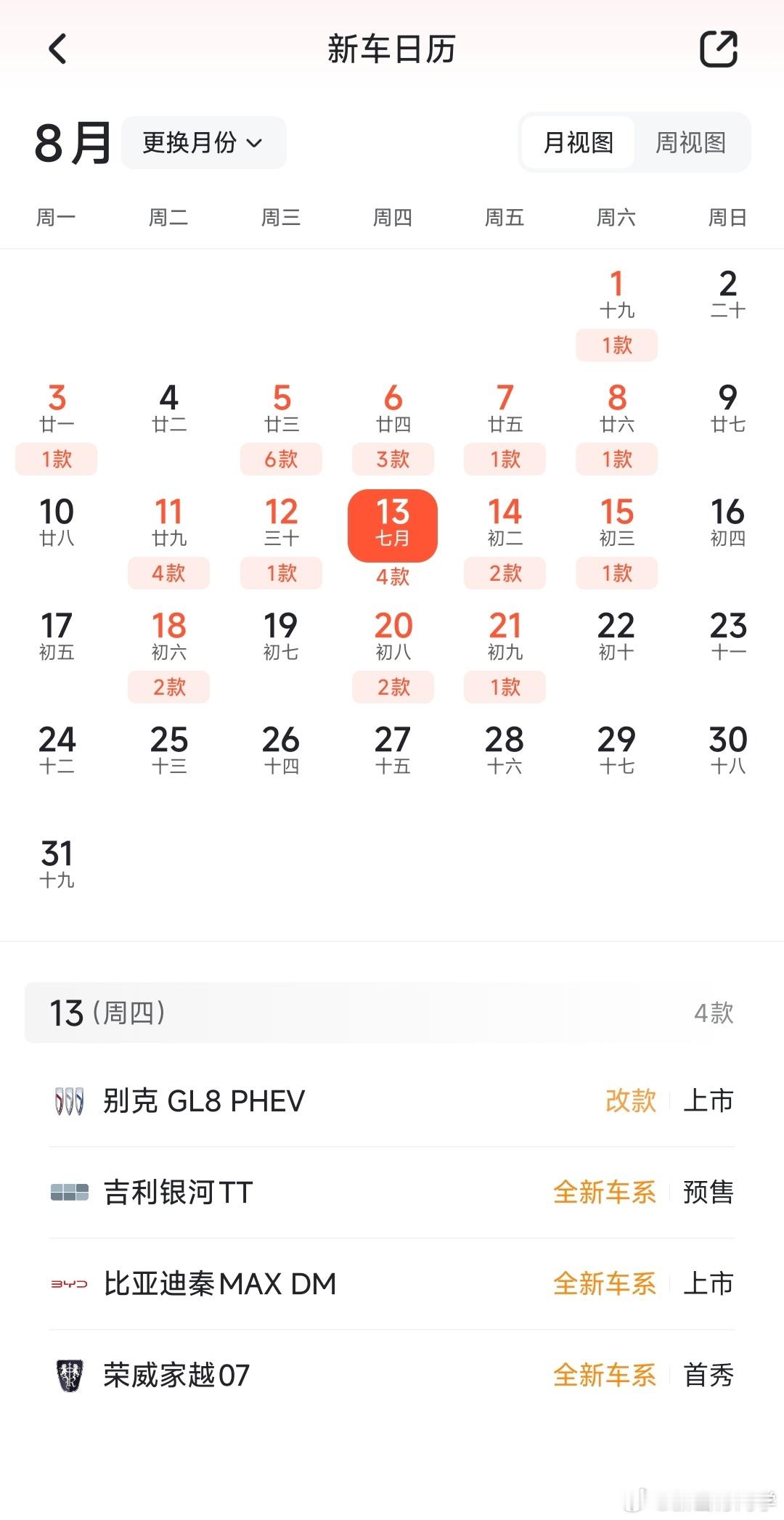 今天周四，有四款车的发布会：-别克GL8 PHEV-吉利银河TT-比亚迪秦Max