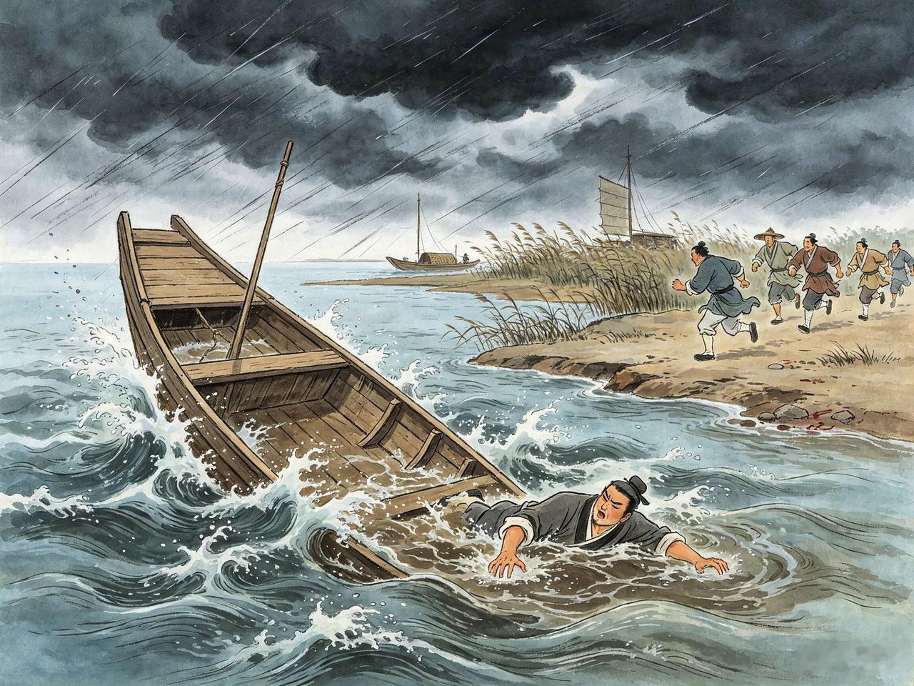 宁都商人赵同，在吉水经商时乘船遇险，风浪骤起，船翻人亡。

噩耗传至家中，妻子胡