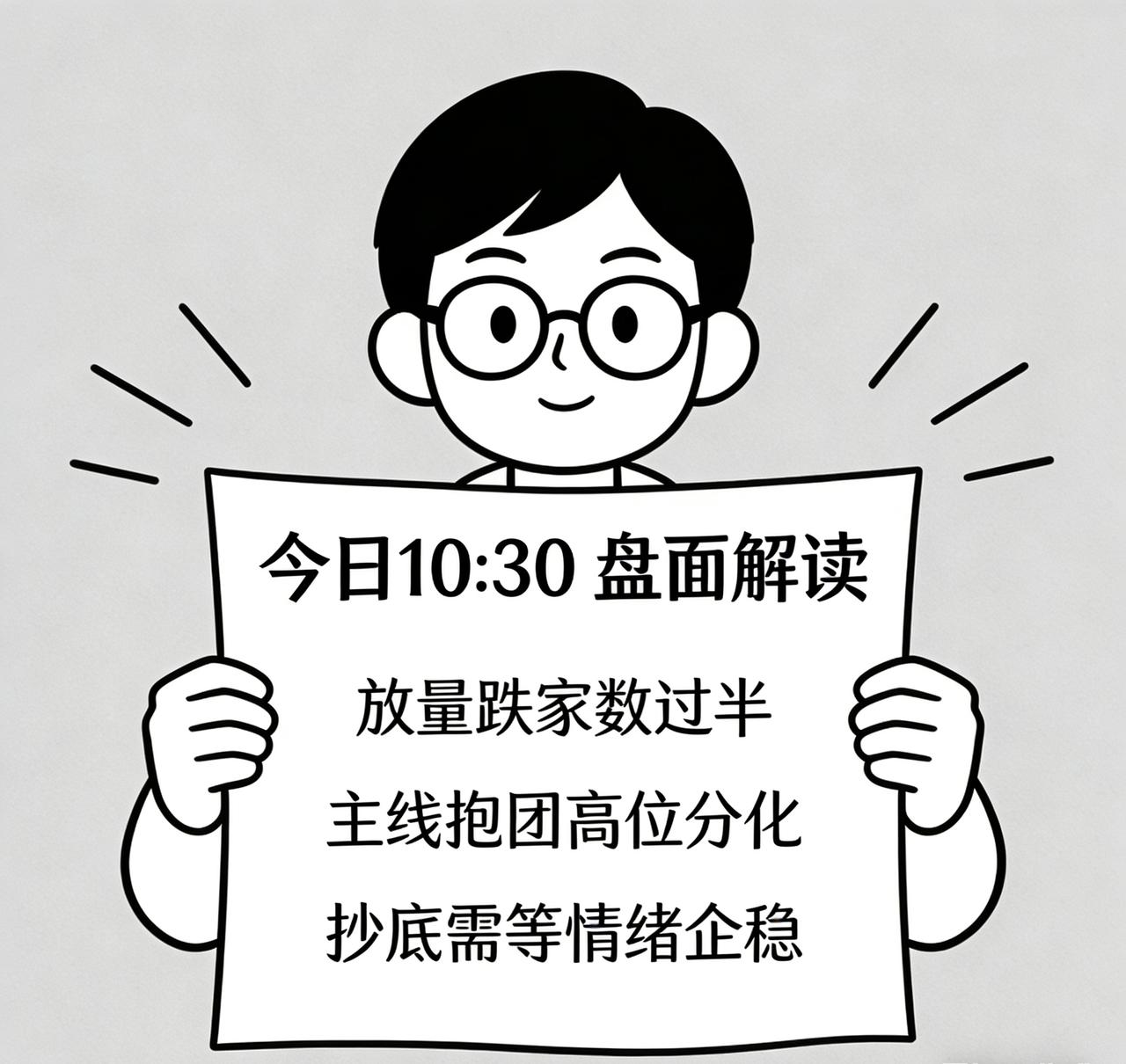 📊 今日10:30 盘面解读，放量跌家数过半，主线抱团高位分化，抄底需等情绪企