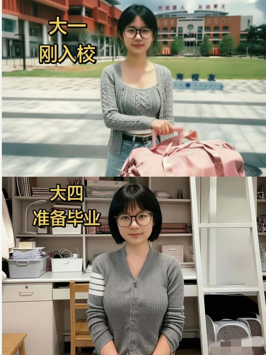 同样的一个人，大一入校时，大四毕业时。时隔四年的变化！
